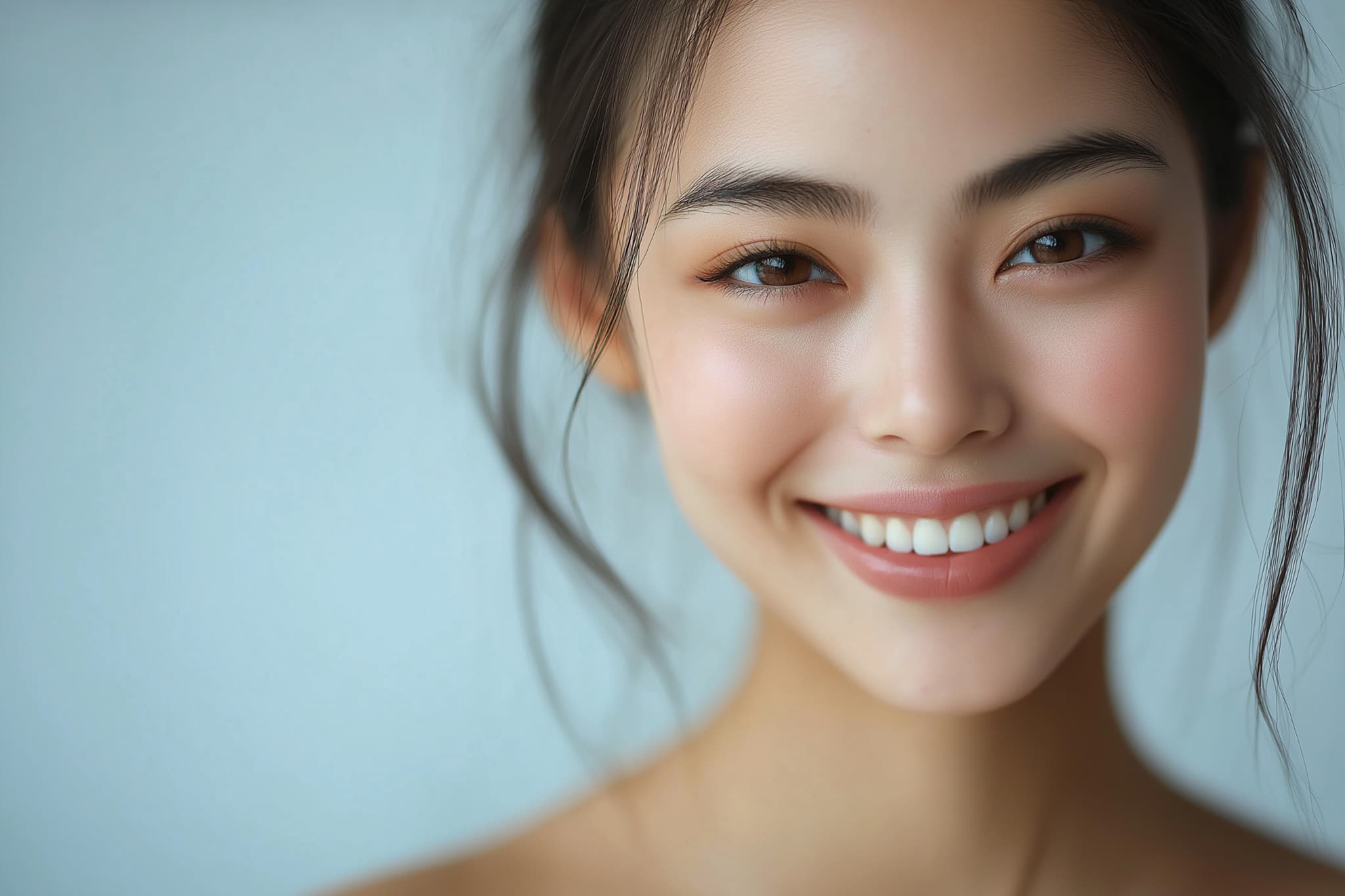 前歯を整えて笑顔を見せる女性