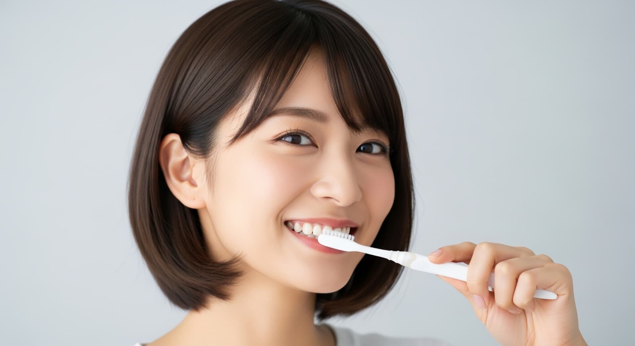 毎日の歯磨きで虫歯予防をする女性